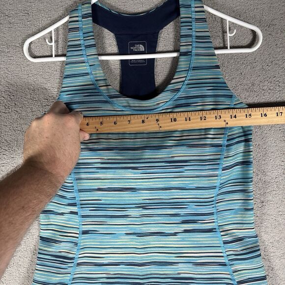 The North Face Halter Tank Top Women’s Size L Blue Yellow Grey Stripes Vaporwick - Picture 6 of 12
